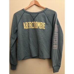 Vintage Y2K Abercrombie Women's Crewneck Sweatshirt Text on Sleeve Sm Green